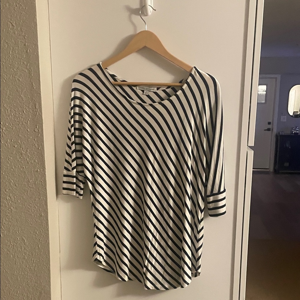 Green Envelope Black and White Striped Long Sleeve Top